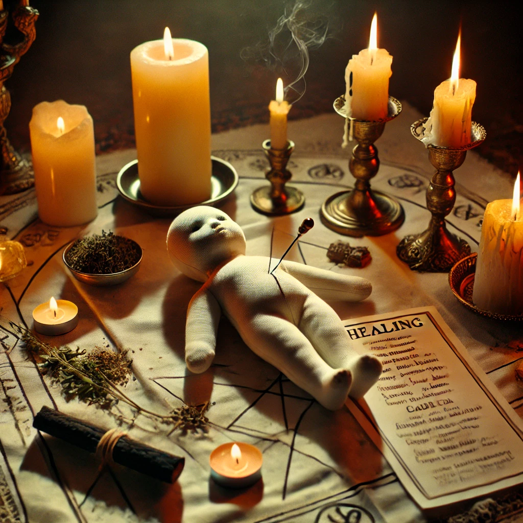 Poupée rituelle sur autel de protection